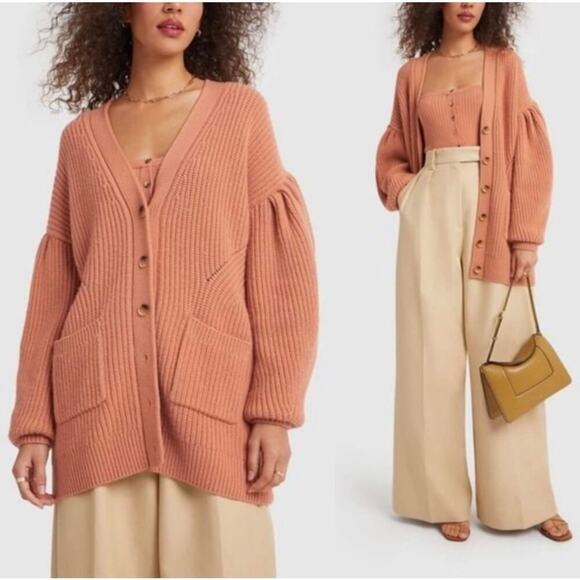 Ulla Johnson Tillie V-Neck Oversized Cardigan Sedona/Orange Size Medium - Picture 2 of 9